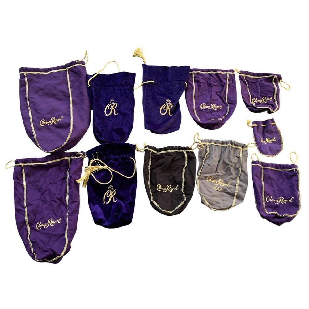 11 Crown Royal Drawstring Bottle Bags VELVET & FELT LOT mix sizes & colors